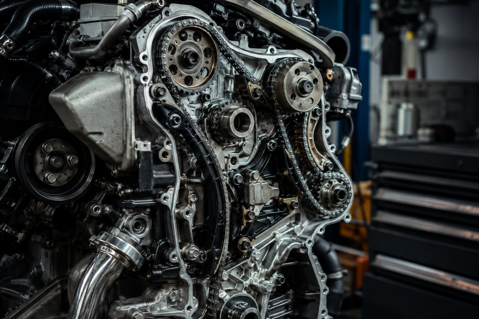 Otvoren automobilski motor sa razvodnim lancem