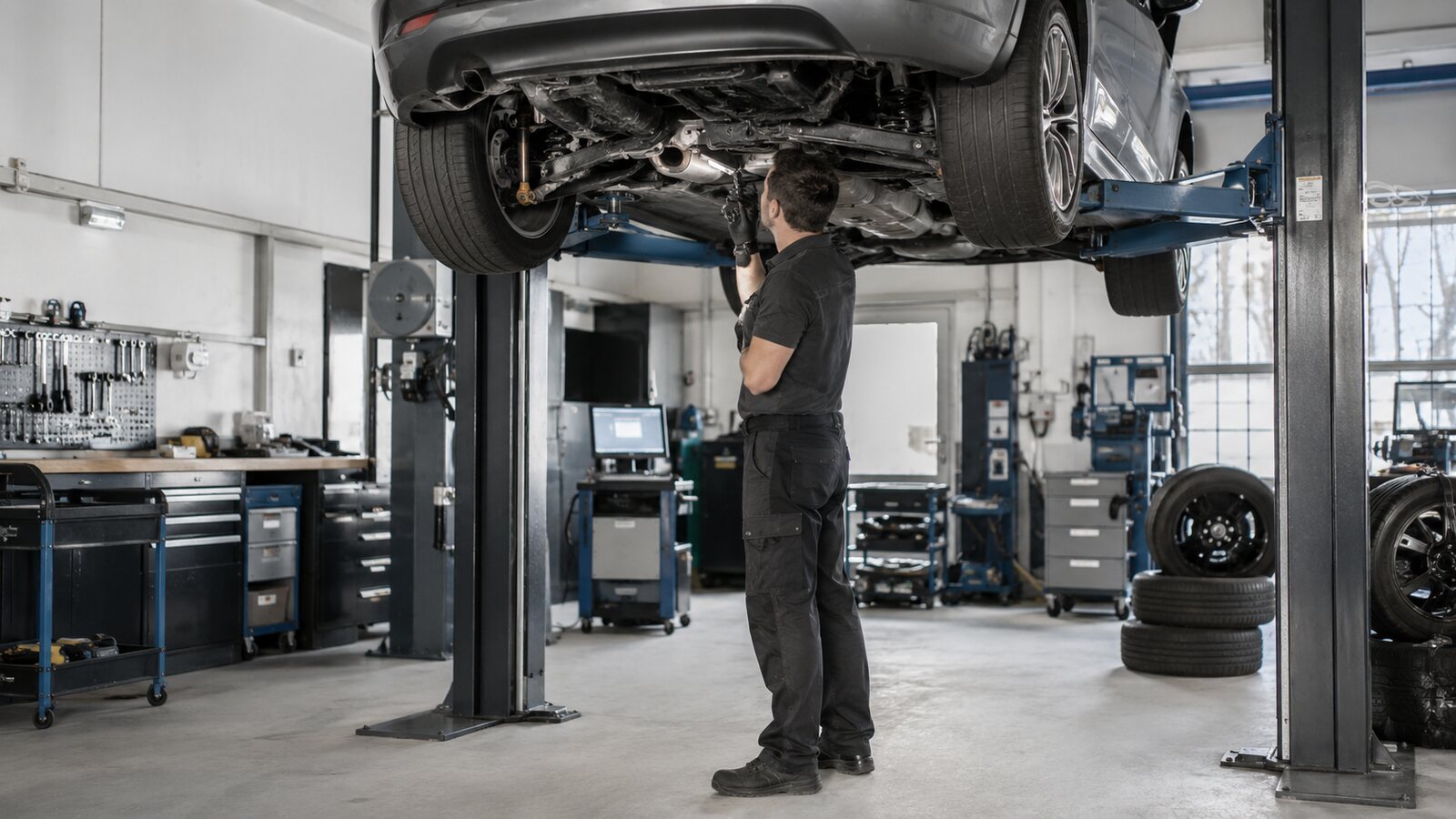 Mehaničar pregleda automobil u radionici